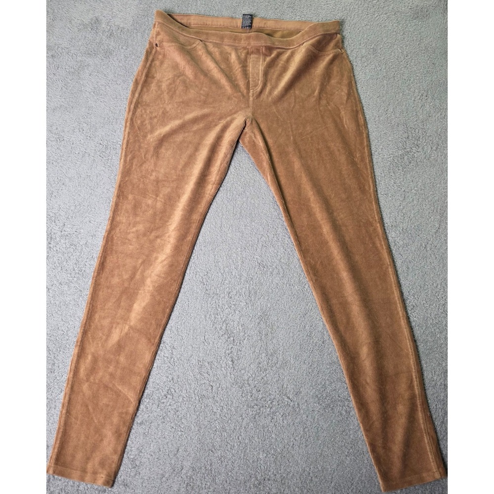 HUE Womens XL Corduroy Leggings Brown Slim Fit Pull On Stretch Camel Pockets